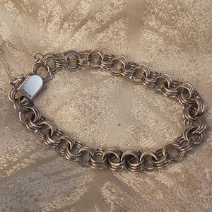 6.5 inches, Vintage Sterling Silver Bracelet, with safety chain, for charms